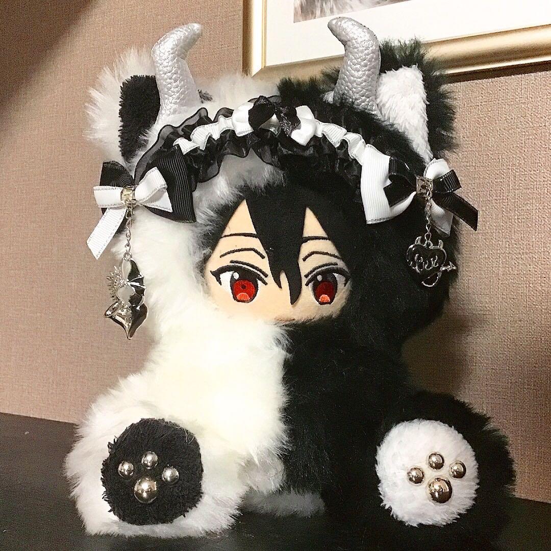 【117】ねこ デビル 黒＆白 おすわり　ぬい服　16cm 着ぐるみ