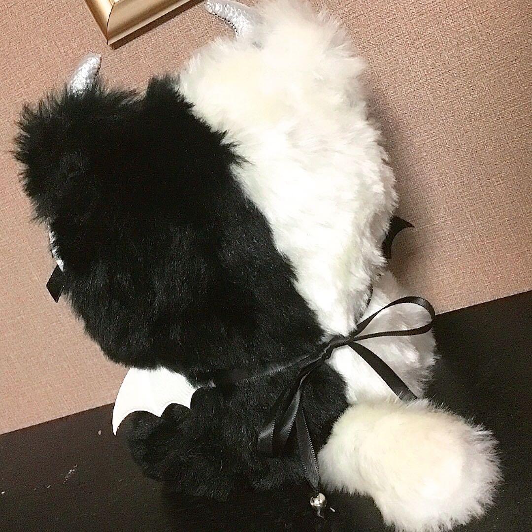 【117】ねこ デビル 黒＆白 おすわり　ぬい服　16cm 着ぐるみ