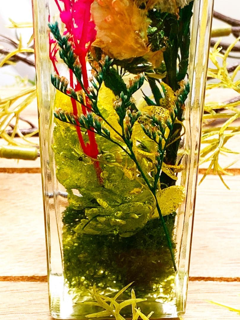 新品　天然石　ドライフラワーカラフルハーバリウム 直方体瓶