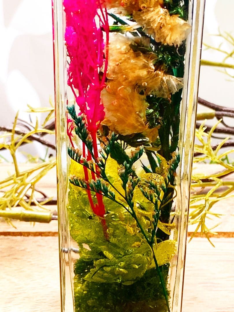 新品　天然石　ドライフラワーカラフルハーバリウム 直方体瓶