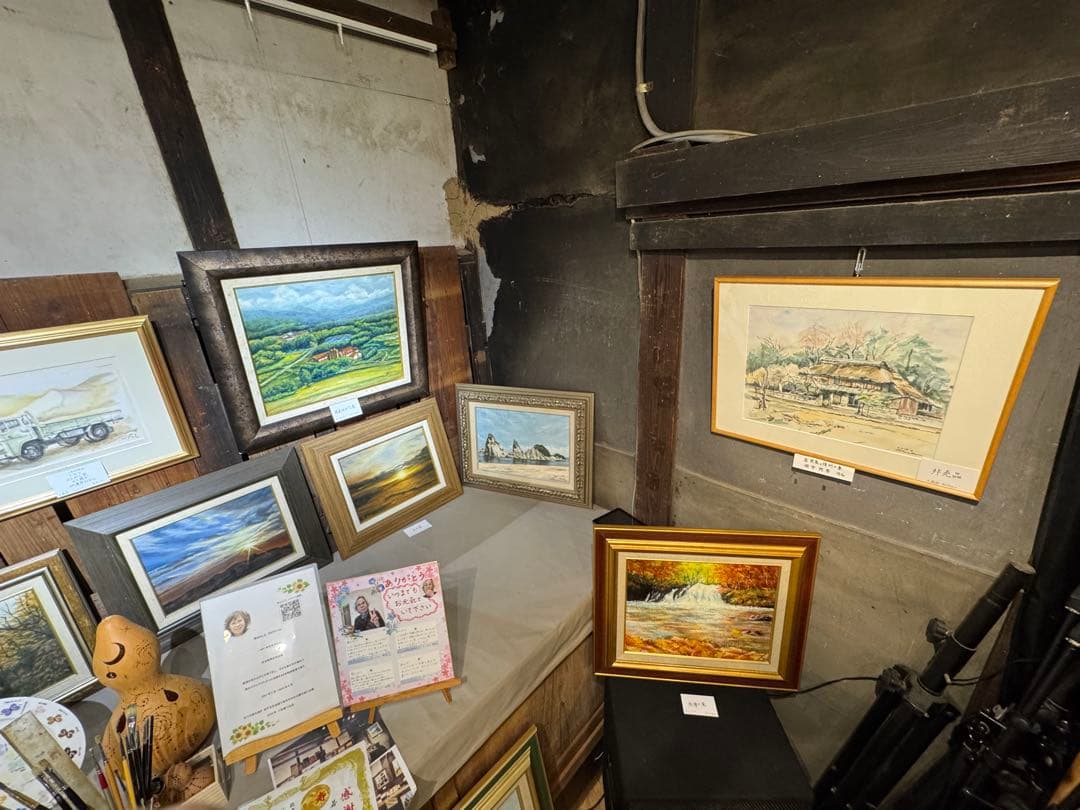 秋の伏伸の滝　油彩画 金色フレーム付き