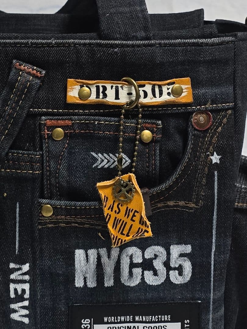 デニムリメイク バッグ 大きめ 上部ファスナー