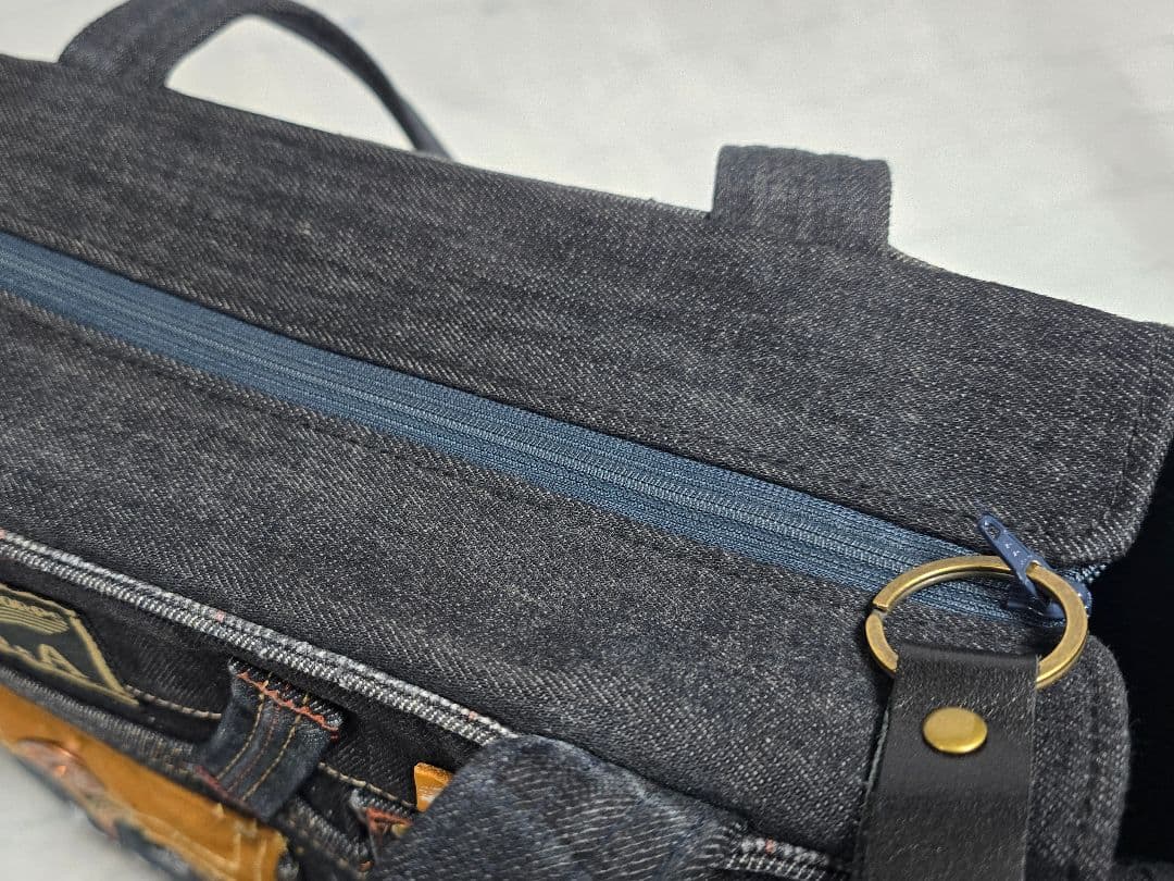デニムリメイク バッグ 大きめ 上部ファスナー