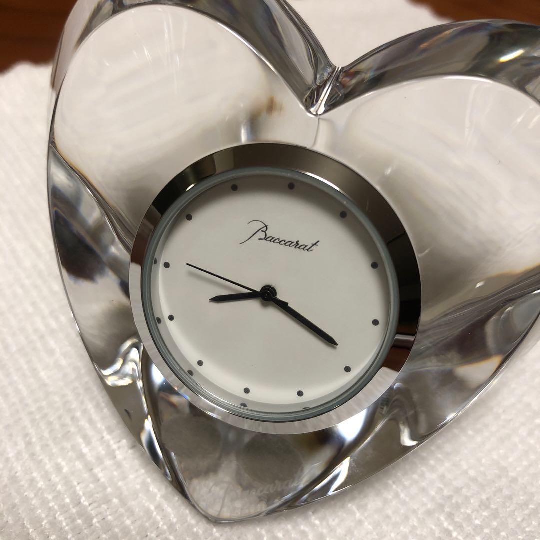 美品　Baccarat ハート型置時計　稼動品