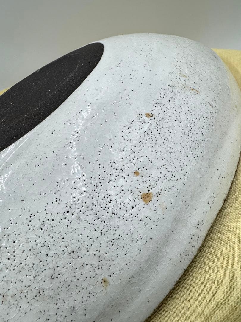 078冨本泰二　たまご型大鉢　貫入　未使用品　共箱　共布