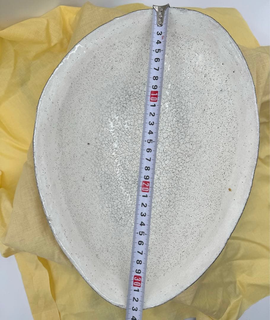 078冨本泰二　たまご型大鉢　貫入　未使用品　共箱　共布