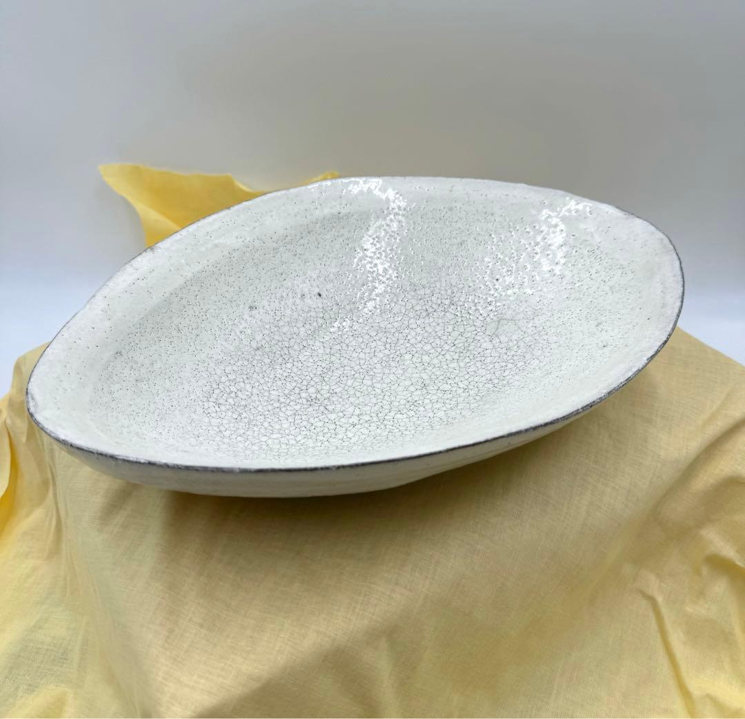 078冨本泰二　たまご型大鉢　貫入　未使用品　共箱　共布