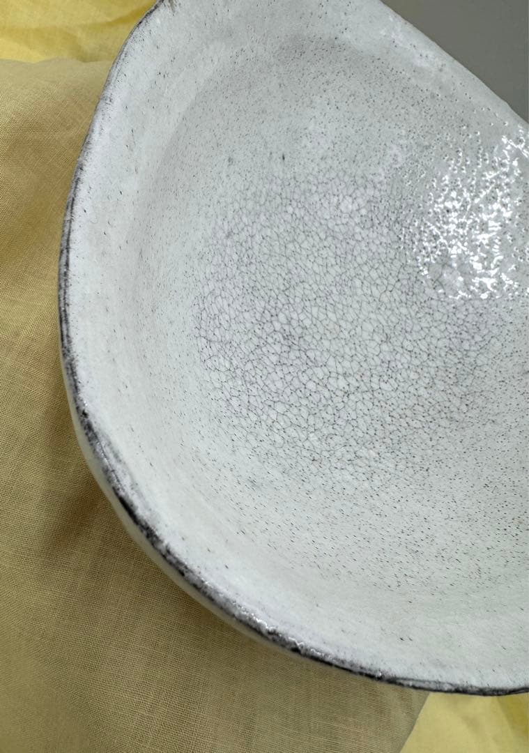 078冨本泰二　たまご型大鉢　貫入　未使用品　共箱　共布