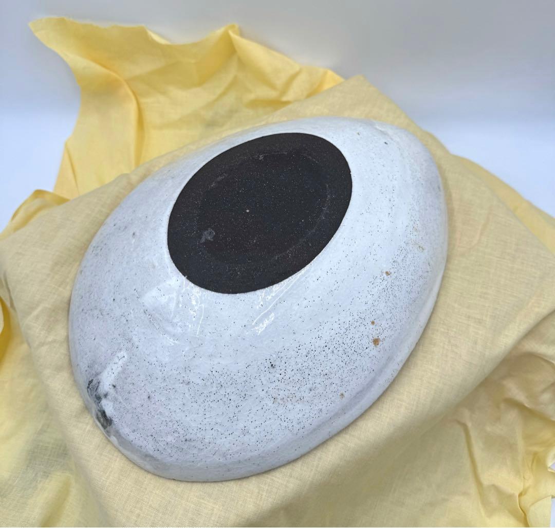 078冨本泰二　たまご型大鉢　貫入　未使用品　共箱　共布