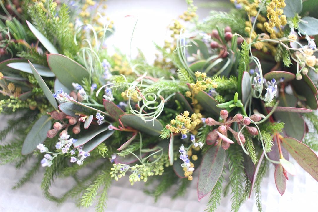 春の野原のグリーンリース＊ドライフラワーwreathe◎22センチ