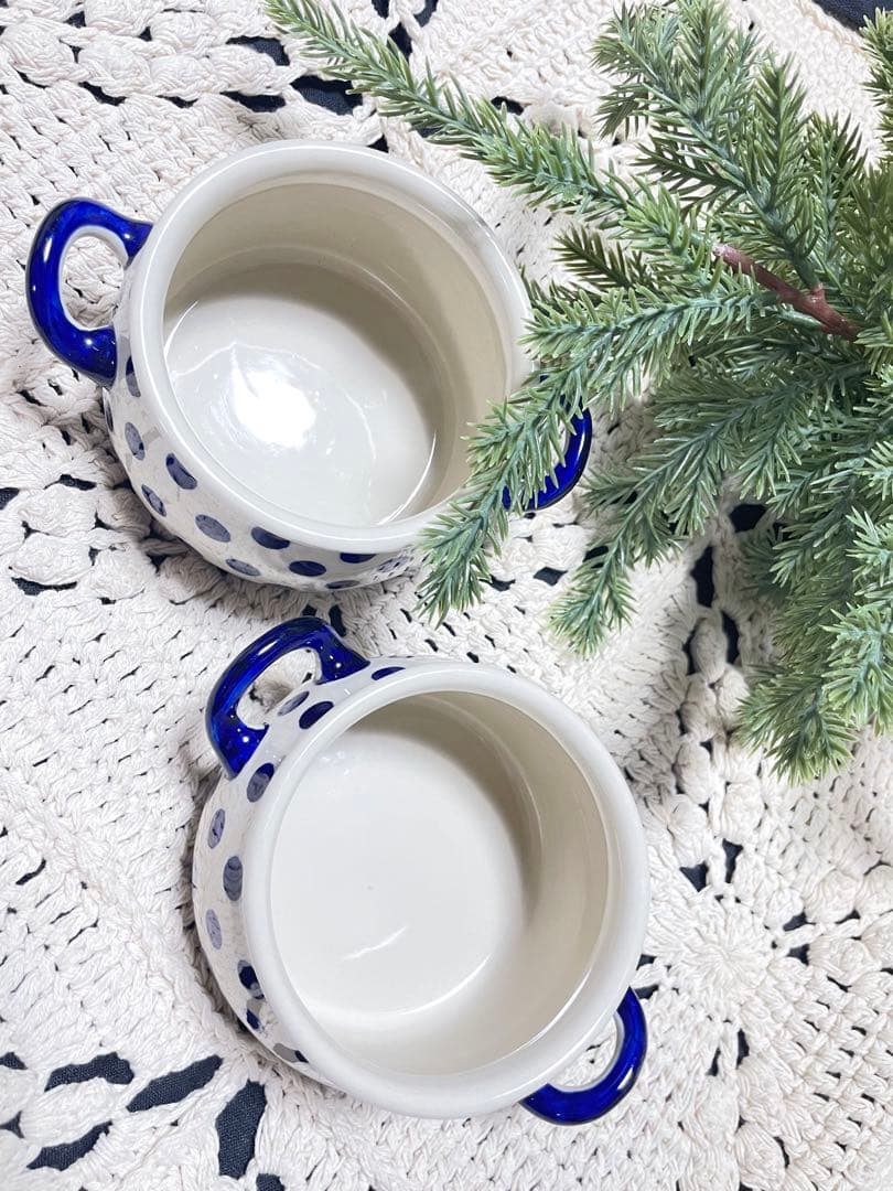 Polish pottery 水玉 スープカップ ポーリッシュ　マヌファクトゥラ