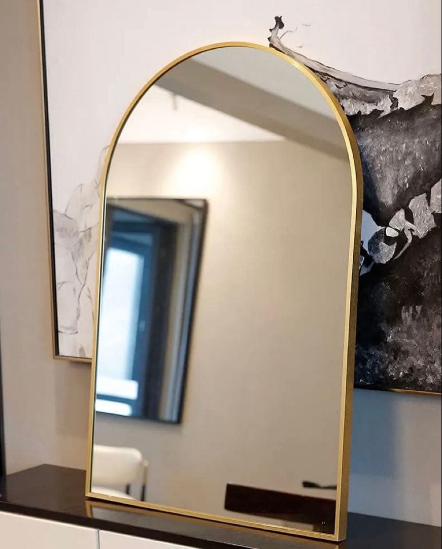 新品アーチ型金色フレーム大きな鏡アンティーク鏡大きいミラー