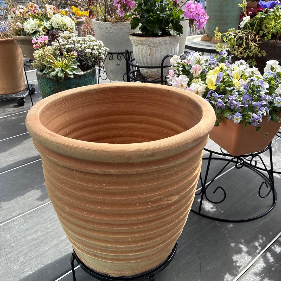 テラコッタ製ストライプ 大型植木鉢