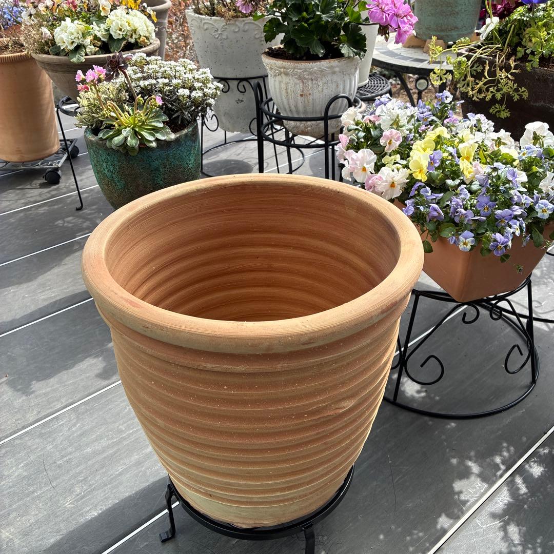 テラコッタ製ストライプ 大型植木鉢