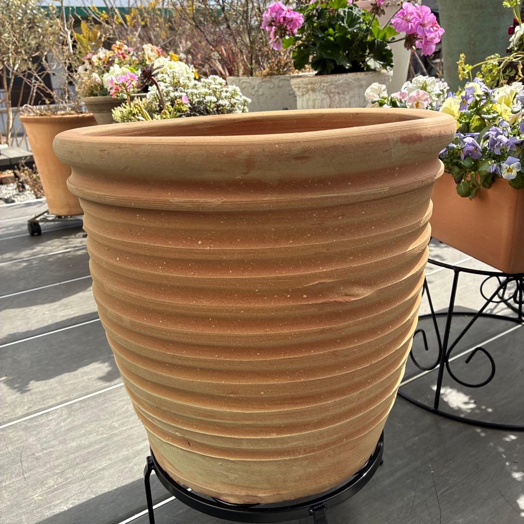 テラコッタ製ストライプ 大型植木鉢