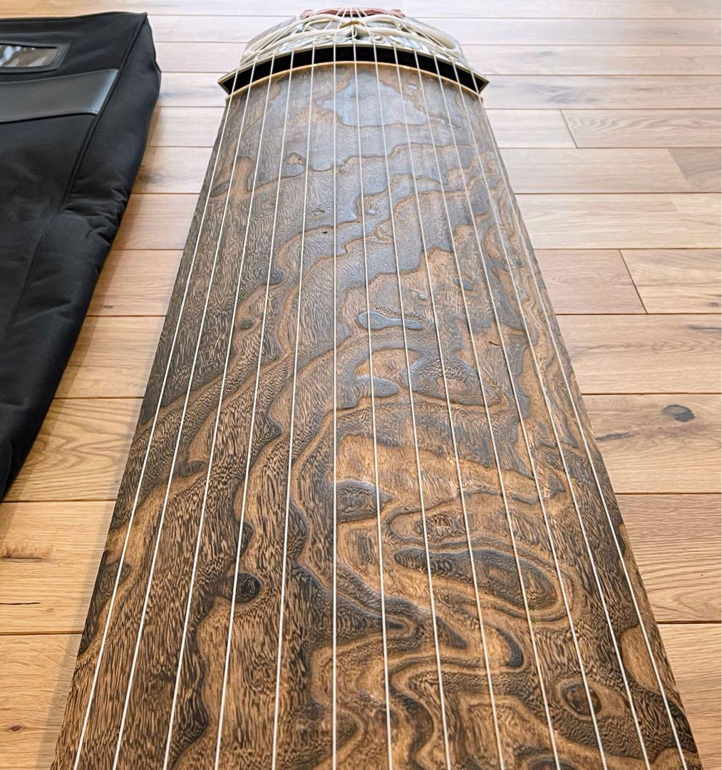 箏 たま杢 くり甲 子持ち二段綾杉彫り 玉渕巻 付属品セット　琴 13弦 13絃