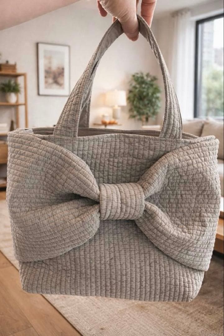 【さゆりページ】ビッグリボン仕切りバッグ　モカベージュ