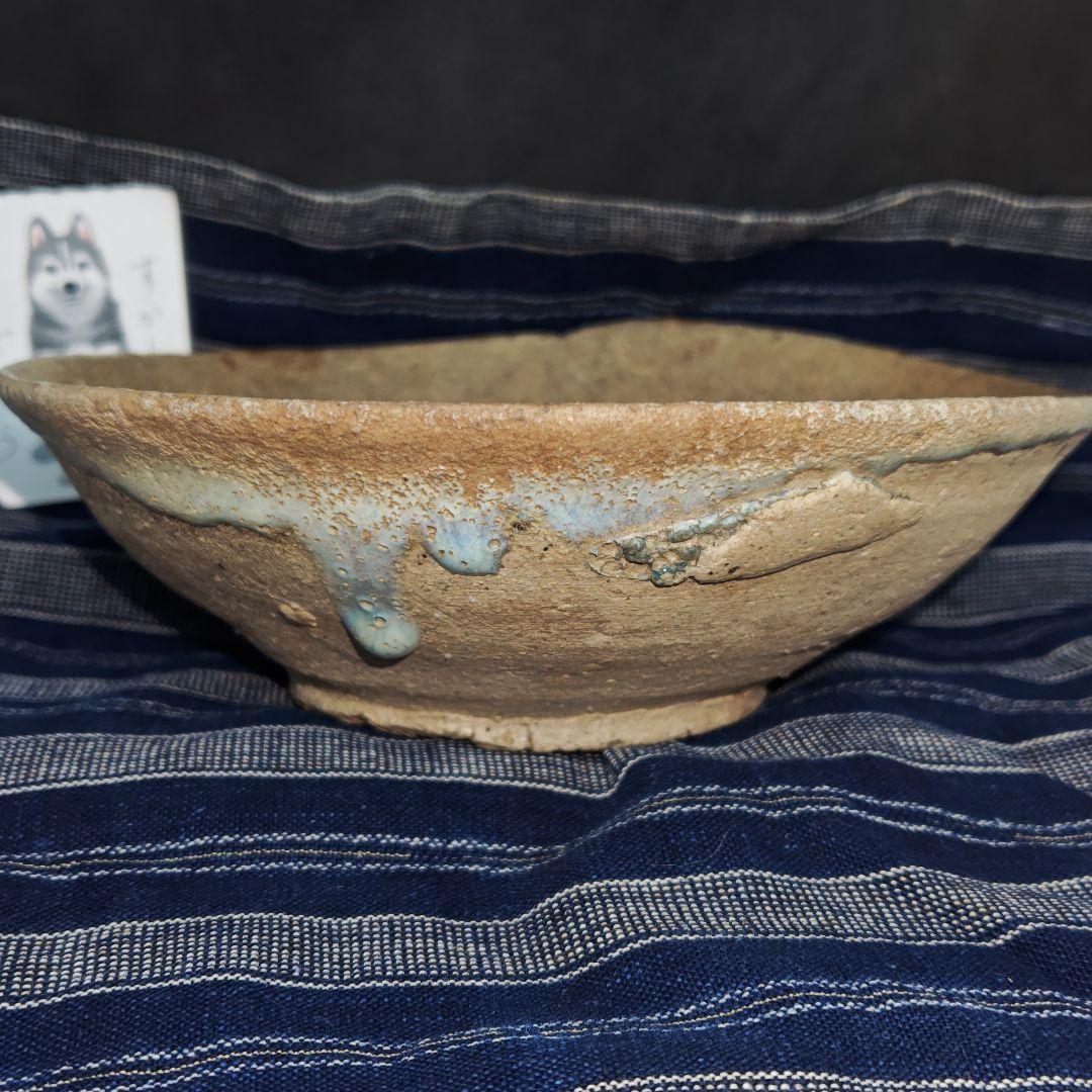 古常滑焼山茶碗(平安〜鎌倉、元箱、縞木綿藍染包み古布付