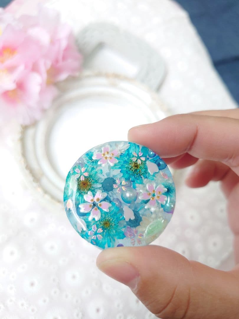 レジン　猫　ドライフラワー　ヘアゴム　ブローチ　ポニーフック　No.608