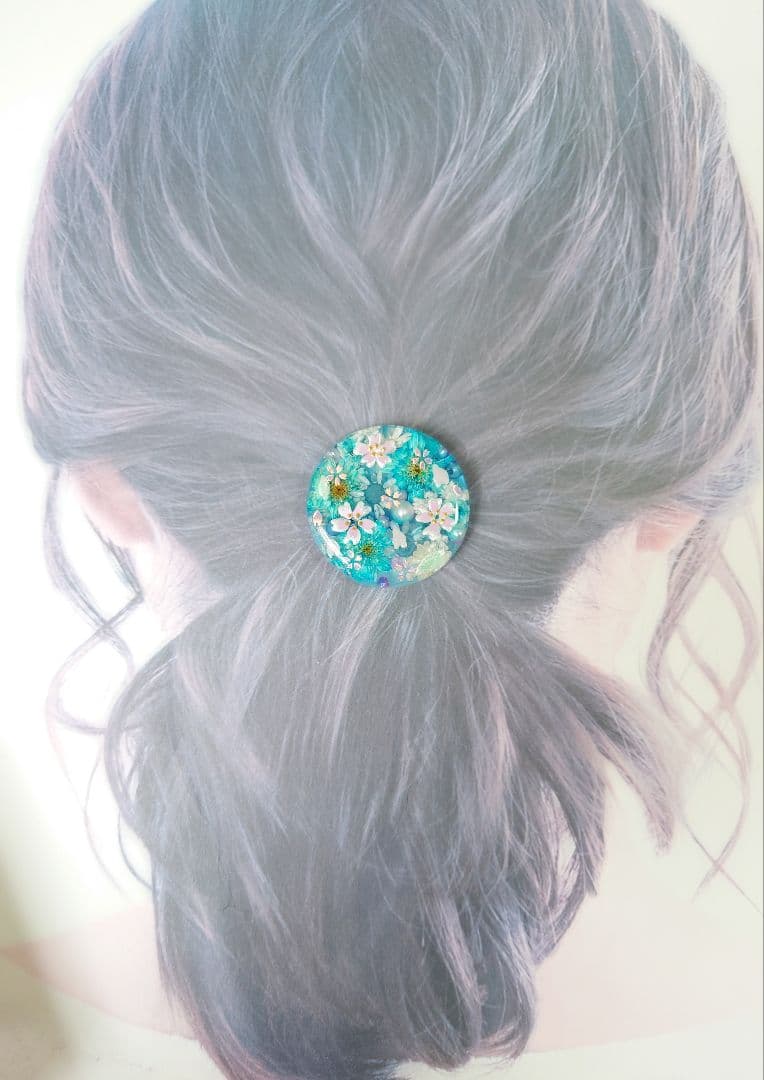 レジン　猫　ドライフラワー　ヘアゴム　ブローチ　ポニーフック　No.608