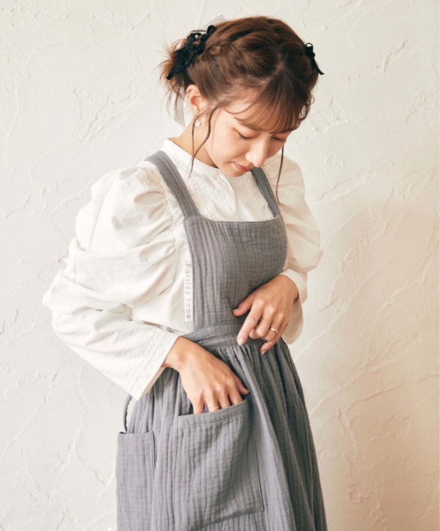 Parsley パセリ 辻希美 プロデュース コットンガーゼエプロン グレー