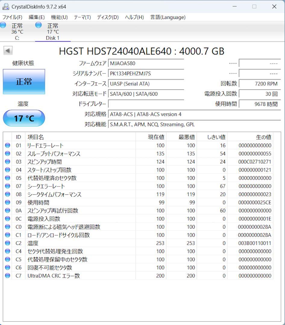 Hitachi/HGST 3.5 HDD 4TB ※管理番号:㉜