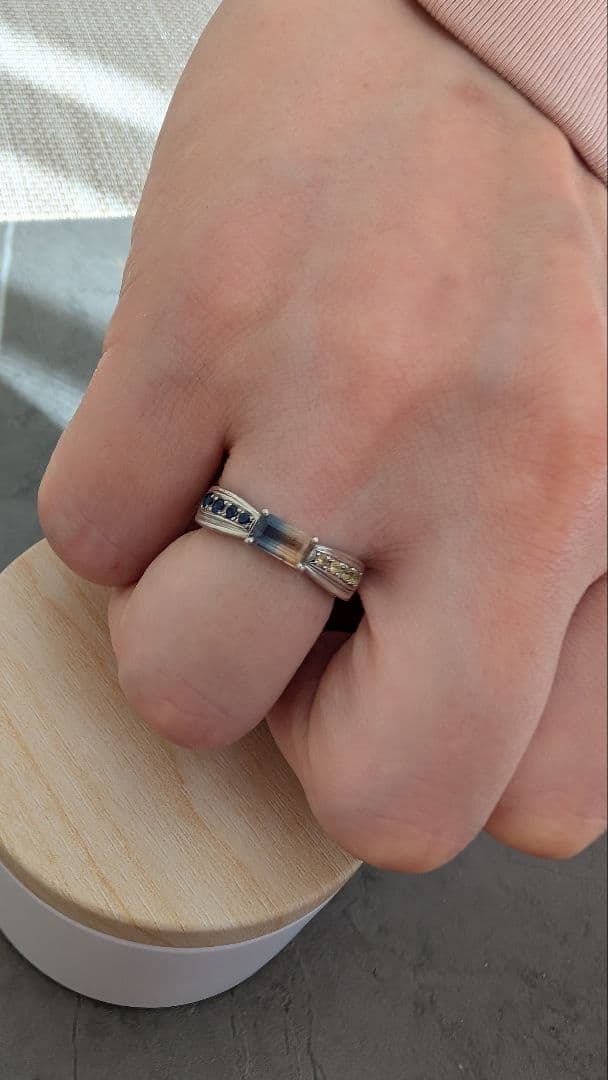 バイカラーサファイア リボンリング9号　marie Jewelry