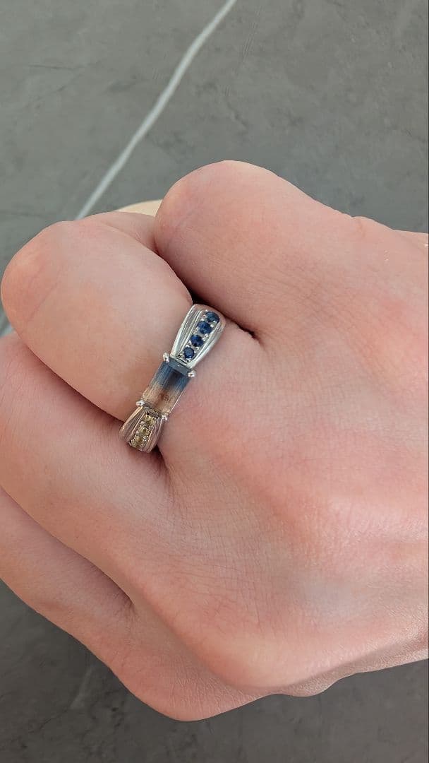 バイカラーサファイア リボンリング9号　marie Jewelry