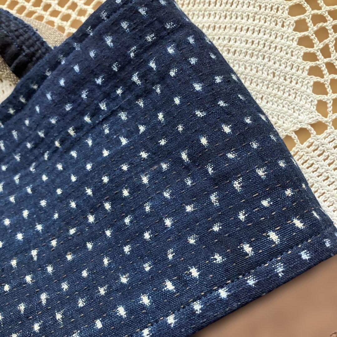 柿渋染め古布酒袋藍染め雪ん子刺し子リメイク手作り