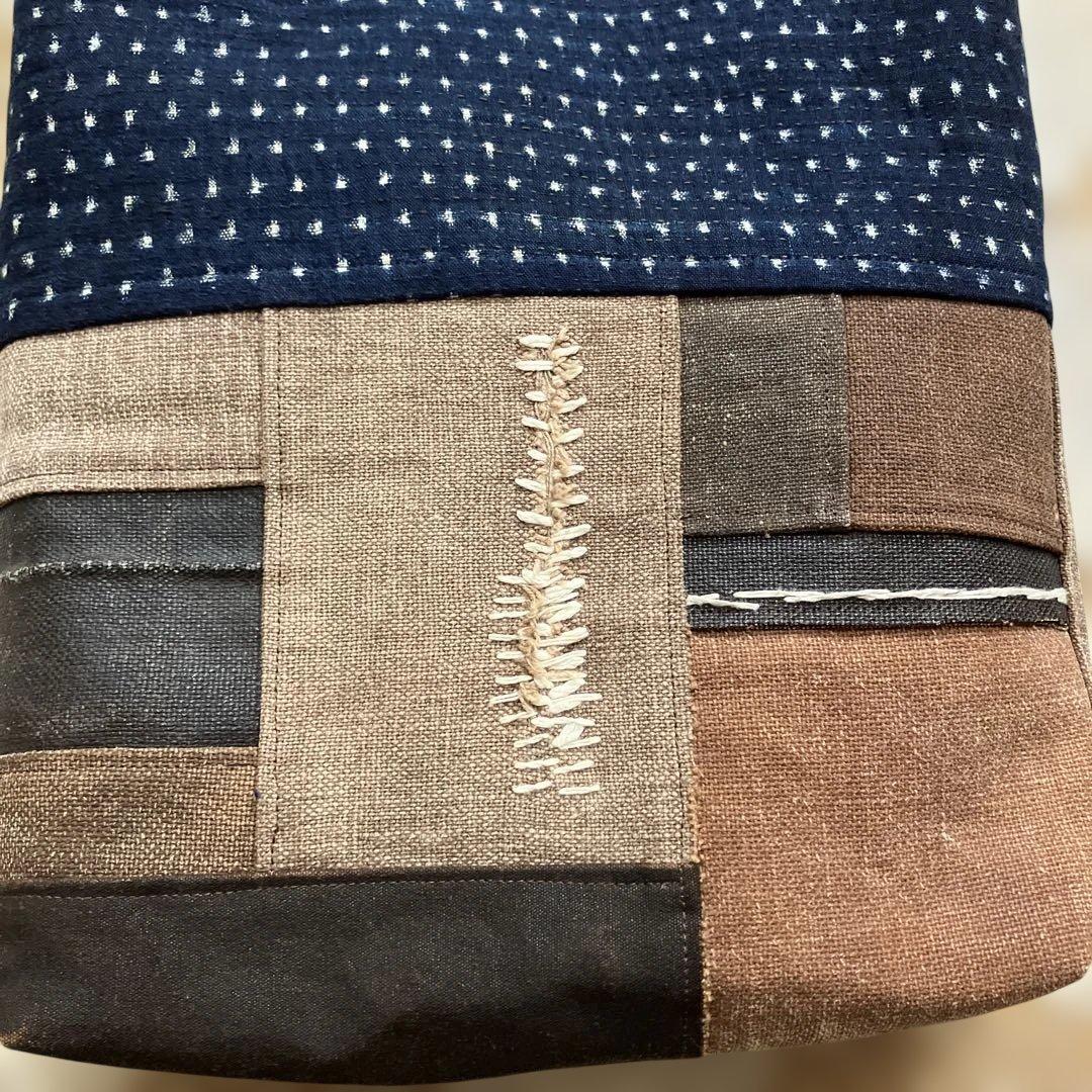 柿渋染め古布酒袋藍染め雪ん子刺し子リメイク手作り