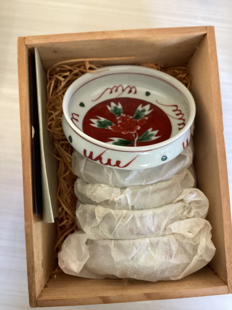源右衛門窯　染付　赤絵 牡丹見込 取皿5客【美品】