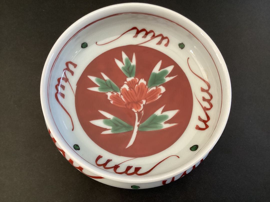 源右衛門窯　染付　赤絵 牡丹見込 取皿5客【美品】