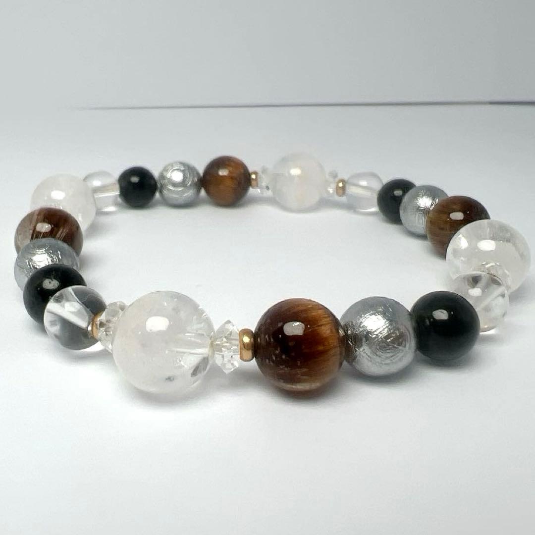 内包水晶 ブレスレット 約10mm ブラウンルチル 天然石 デザイン［袋付き］