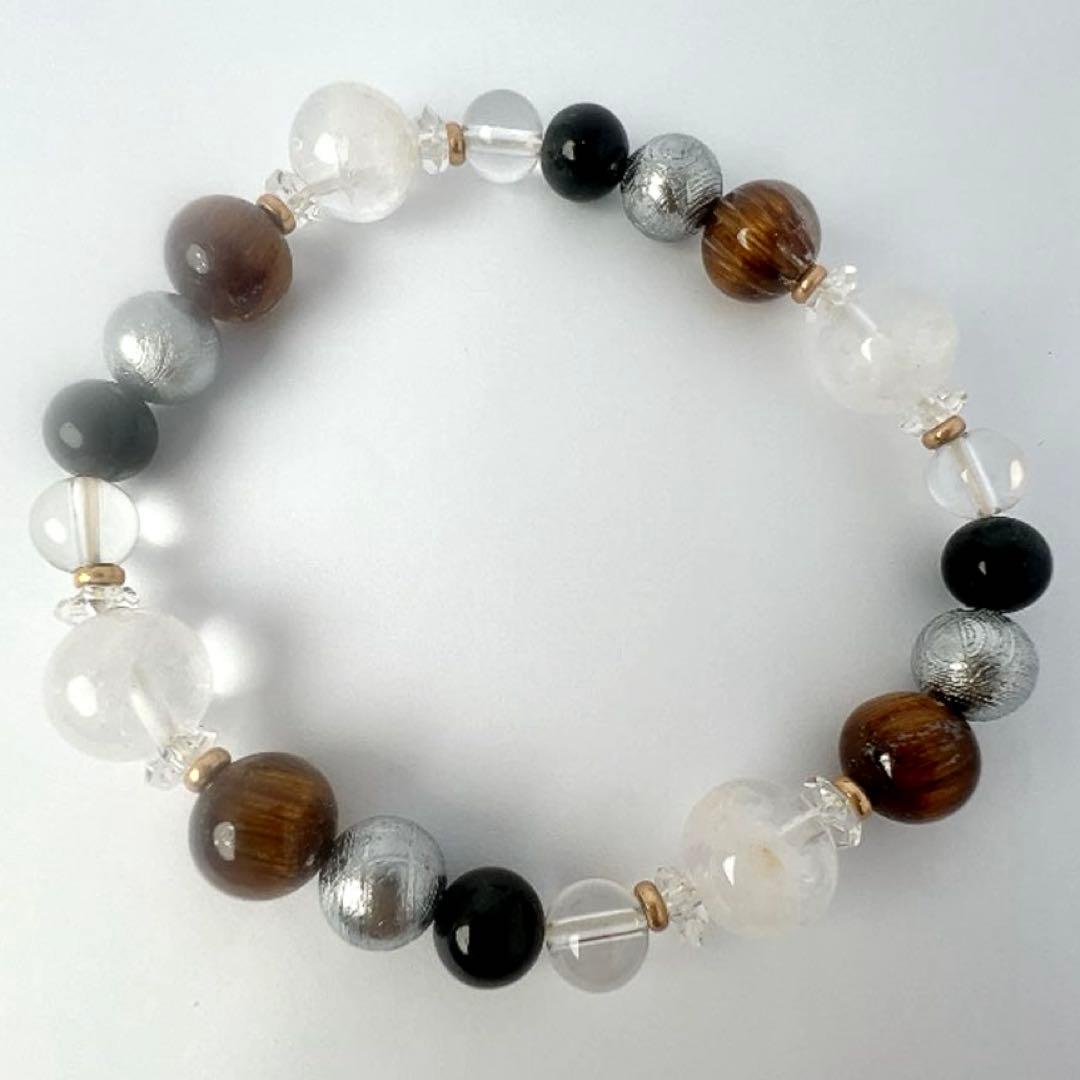 内包水晶 ブレスレット 約10mm ブラウンルチル 天然石 デザイン［袋付き］