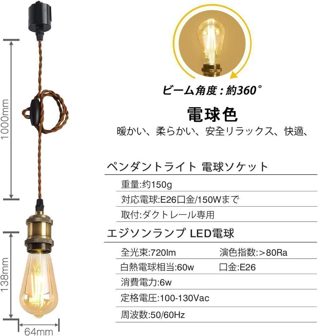 【M2086-69-45】ペンダントライト E26口金 LED電球付き エジソン