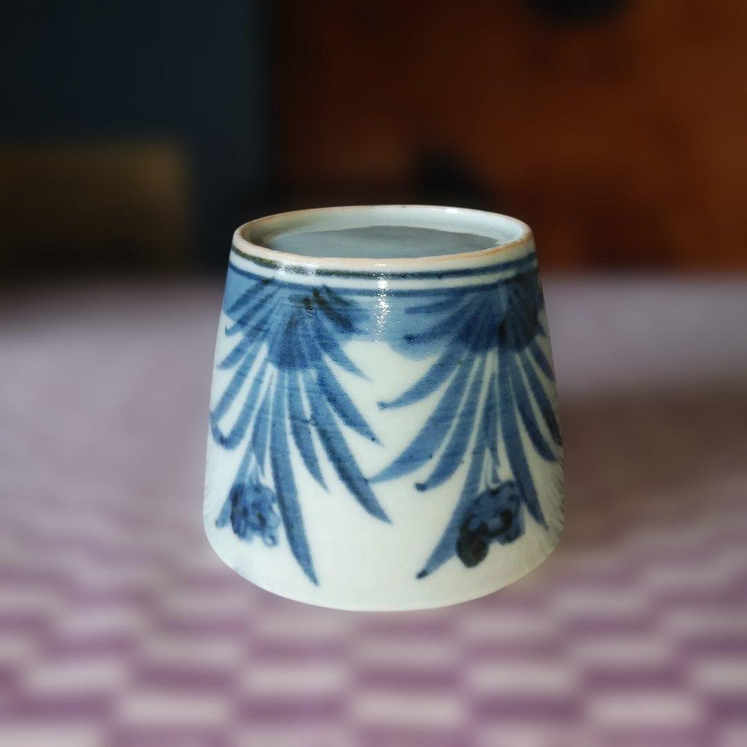 初期 古伊万里 染付 並び水仙文蕎麦猪口 美品 そば猪口 期間限定出品