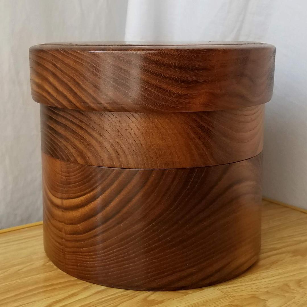 小物入れ 桑(クワ) 幅19.1cm 高17.2cm 二段 円筒形 木製 超銘木