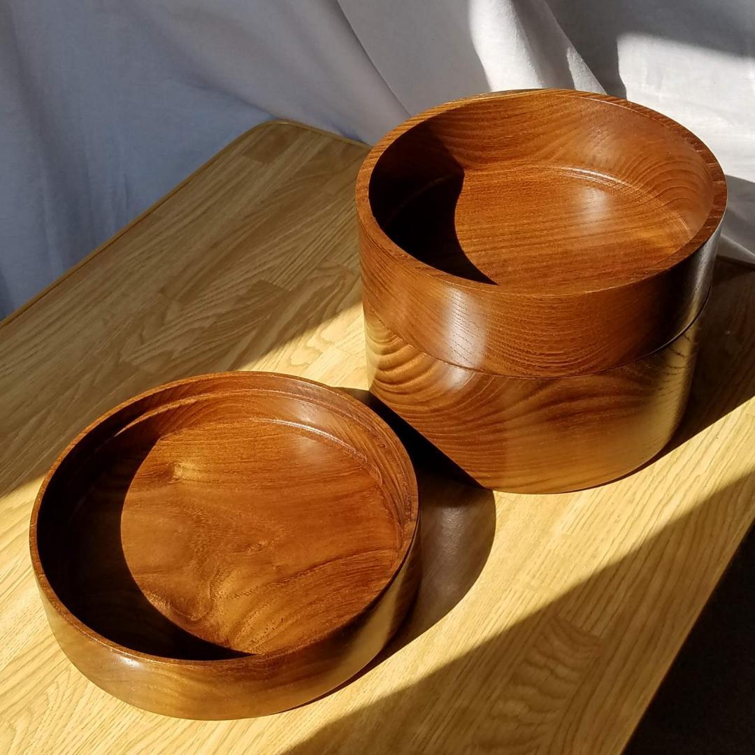 小物入れ 桑(クワ) 幅19.1cm 高17.2cm 二段 円筒形 木製 超銘木