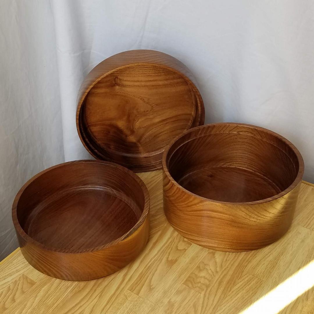 小物入れ 桑(クワ) 幅19.1cm 高17.2cm 二段 円筒形 木製 超銘木