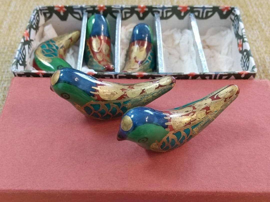 【清水焼】金彩鳥 勇 陶器　箸置き5個