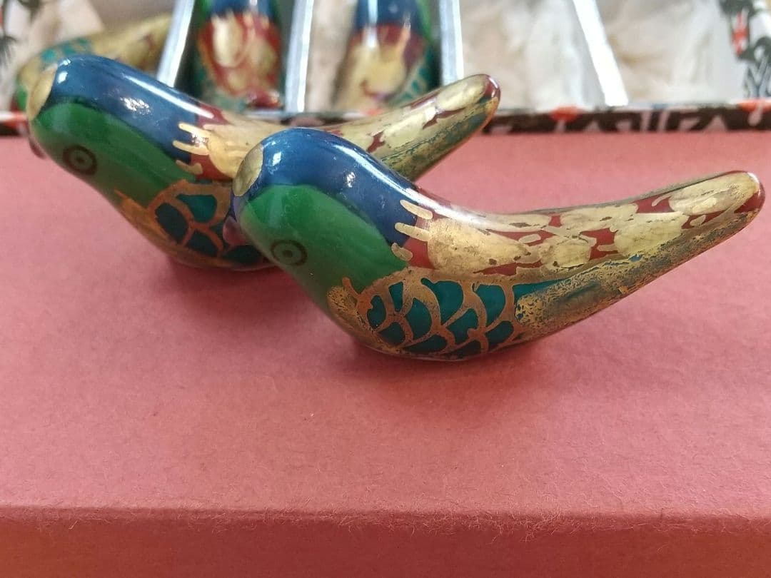 【清水焼】金彩鳥 勇 陶器　箸置き5個