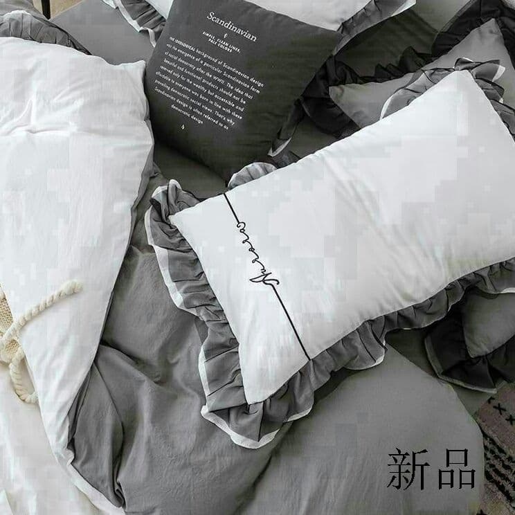 2安眠できる?刺繍シングル布団カバー3点可愛いグレー寝具セット枕カバー付8