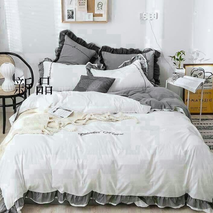 2安眠できる?刺繍シングル布団カバー3点可愛いグレー寝具セット枕カバー付8