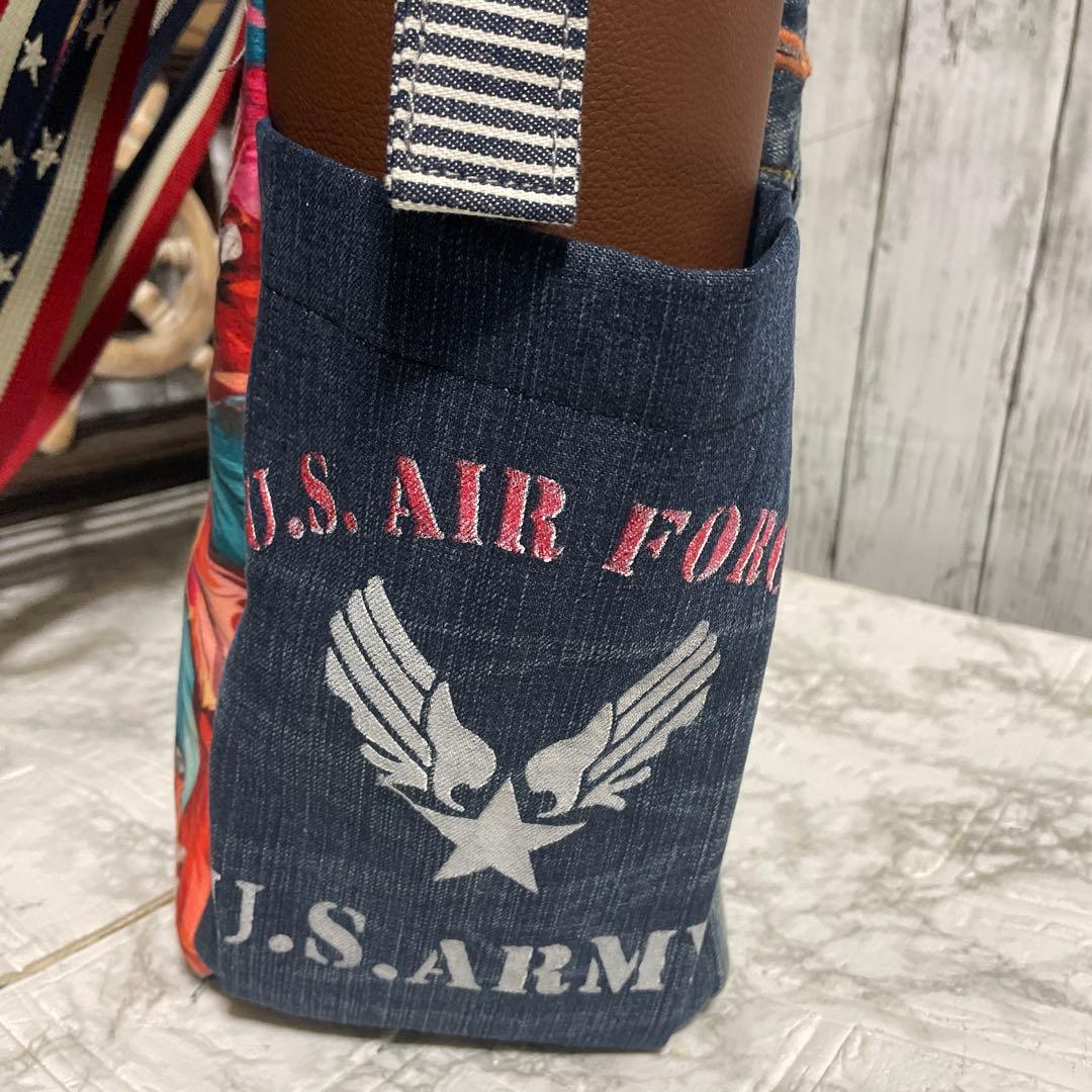 No.544 デニムリメイクバッグ　肩掛けトートバッグ　キャットインディアン