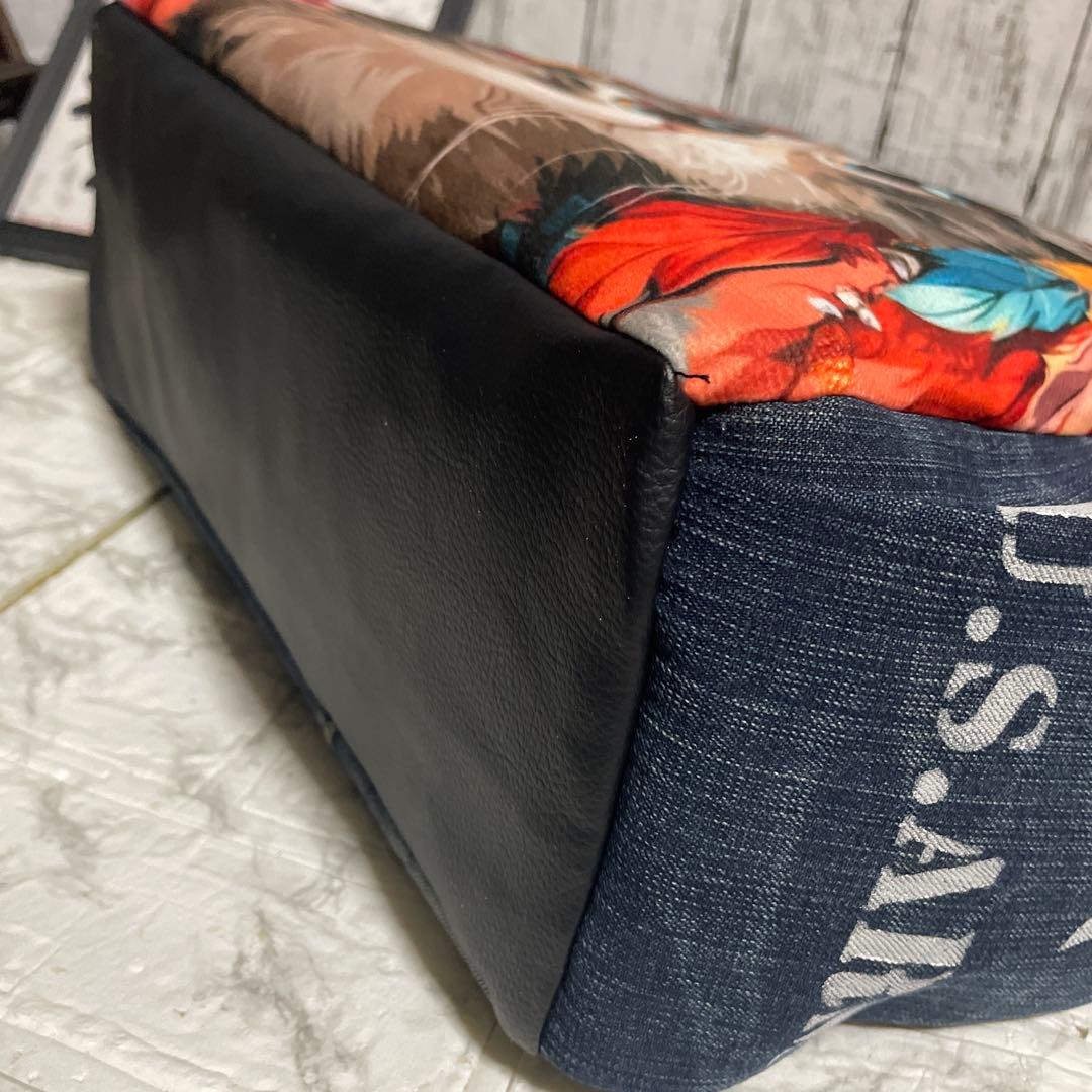 No.544 デニムリメイクバッグ　肩掛けトートバッグ　キャットインディアン