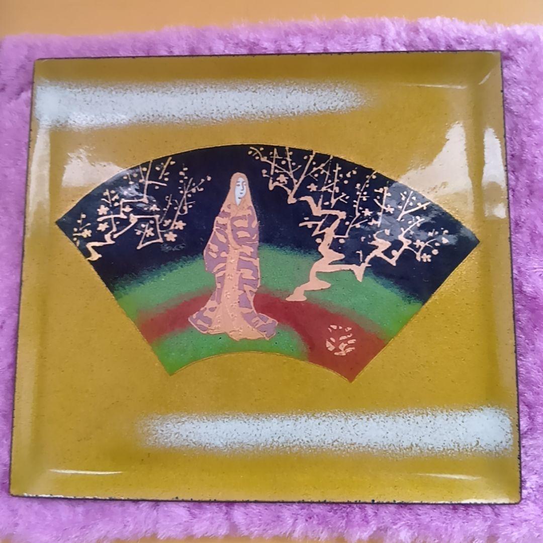 骨董品 七宝皿 宮内庁御用達 安藤七宝店製 七宝焼 藤夜叉 飾皿 美人画