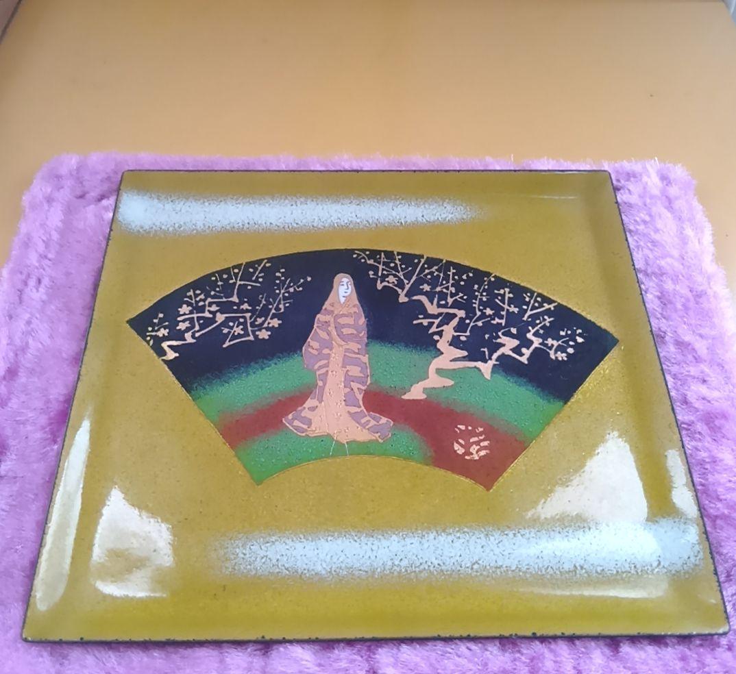 骨董品 七宝皿 宮内庁御用達 安藤七宝店製 七宝焼 藤夜叉 飾皿 美人画