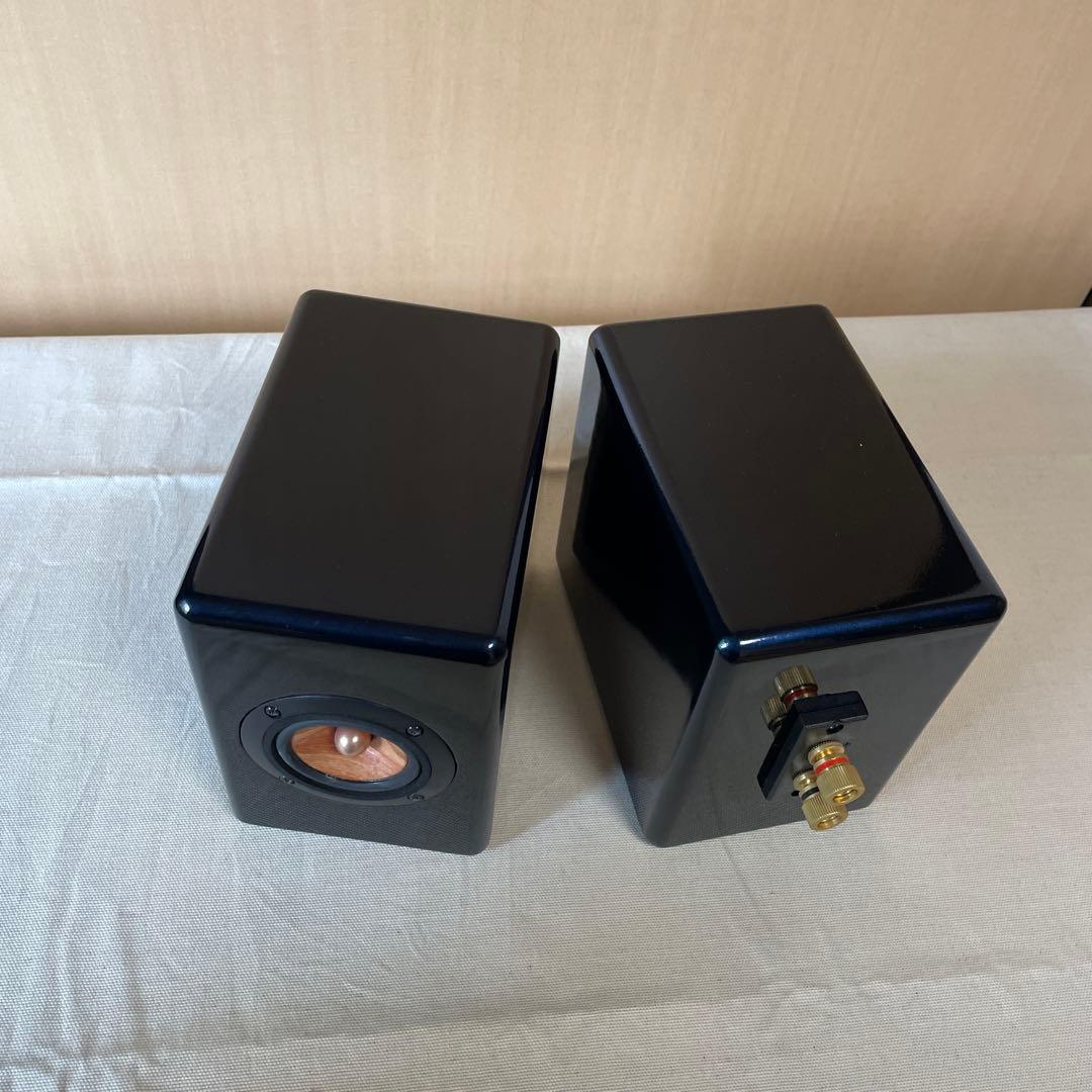 小型木製筐体 自作スピーカー ペア 5cmウッドコーン 黒+青パール塗装