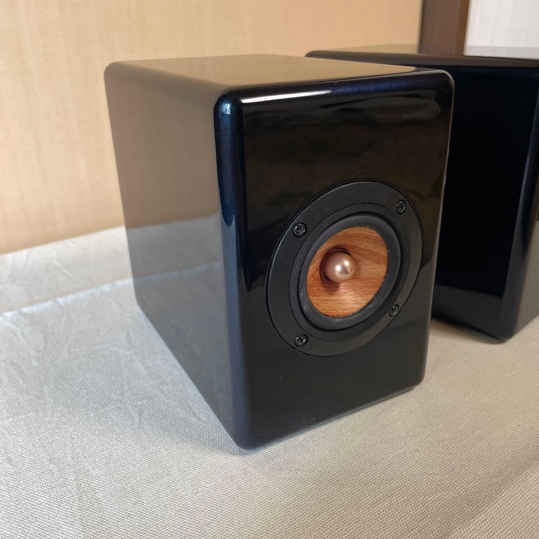 小型木製筐体 自作スピーカー ペア 5cmウッドコーン 黒+青パール塗装