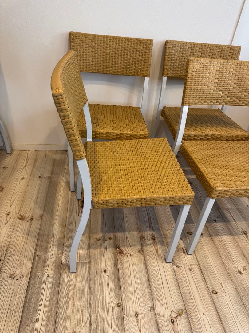 ラタン調スタッキングチェア 4脚セット テラス ガーデンチェア①